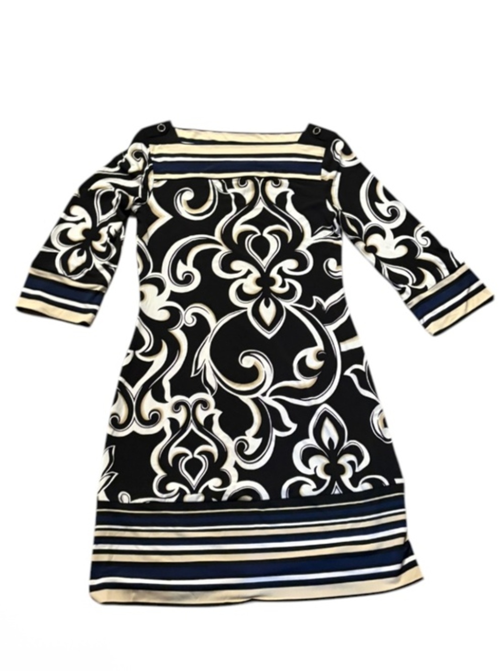 White House black market black cream blue dress